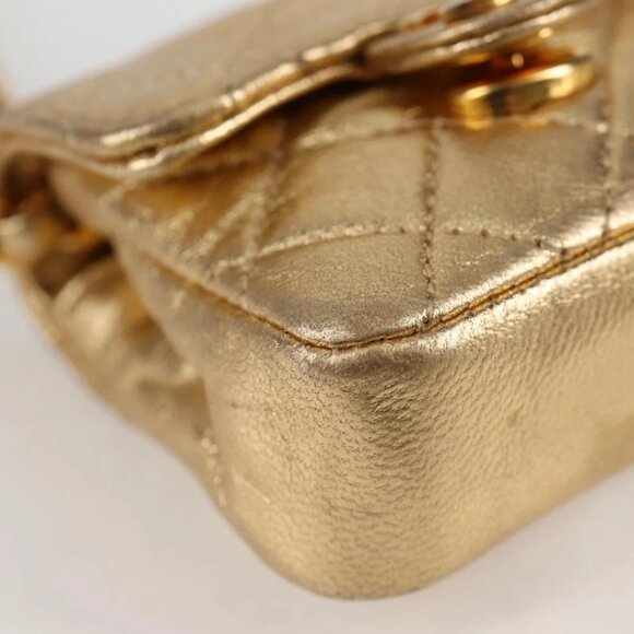 CHANEL Mini Mini Matelasse Chain Bag Lamb Skin Gold Tone CC - Picture 8 of 15